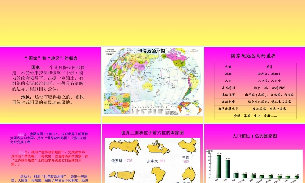 八年级地理上册：第四单元第一节 国家和地区(课件)中图版 课件
