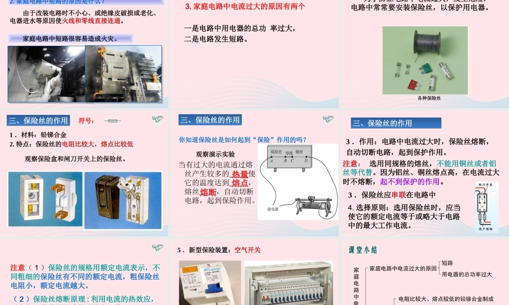 吉林省农安县九年级物理全册 19.2家庭电路中电流过大的原因课件 (新版)新人教版 课件