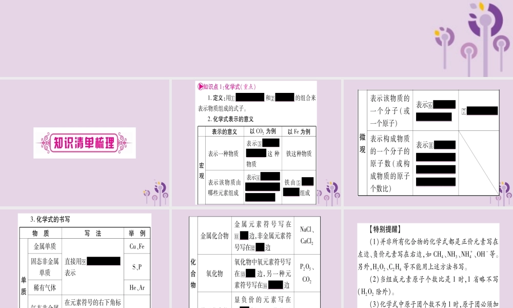 中考化学复习 第一部分 基础知识 第二单元 化学基本概念和原理 第12讲 化学用语(含化学式的计算)(精讲)课件