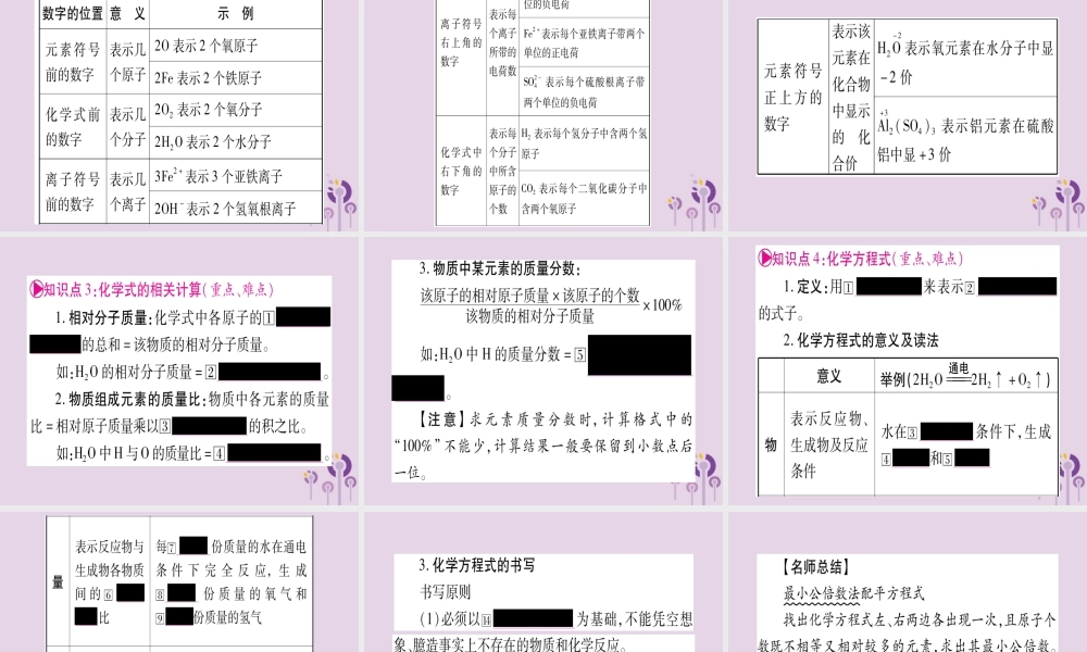 中考化学复习 第一部分 基础知识 第二单元 化学基本概念和原理 第12讲 化学用语(含化学式的计算)(精讲)课件