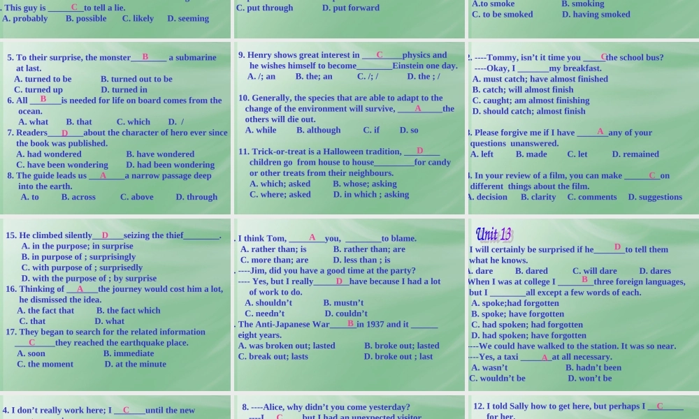 新课标 人教版高二英语下学期Unit11-15单项选择题专项练习 试题