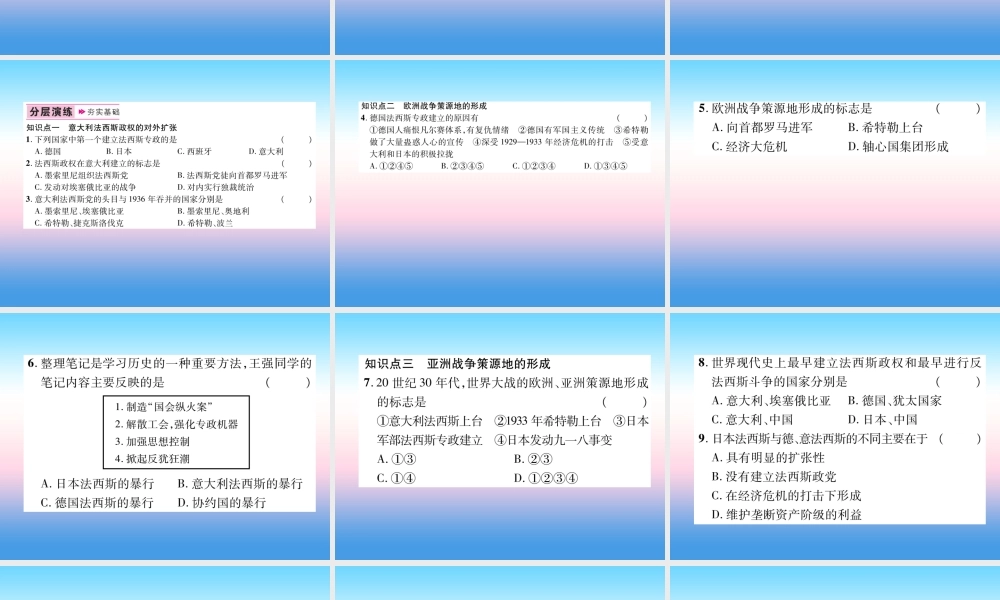 九年级历史下册 第4单元 经济大危机和第二次世界大战 第14课 法西斯国家的侵略扩张易错点拨课件 新人教版 课件