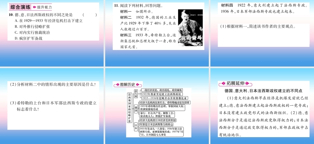 九年级历史下册 第4单元 经济大危机和第二次世界大战 第14课 法西斯国家的侵略扩张易错点拨课件 新人教版 课件