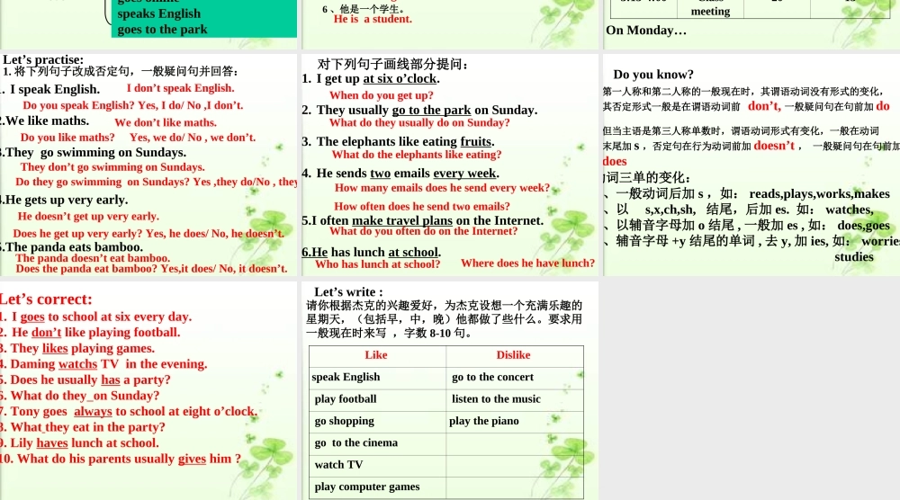 七年级英语上：一般现在时的复习课件外研版 课件