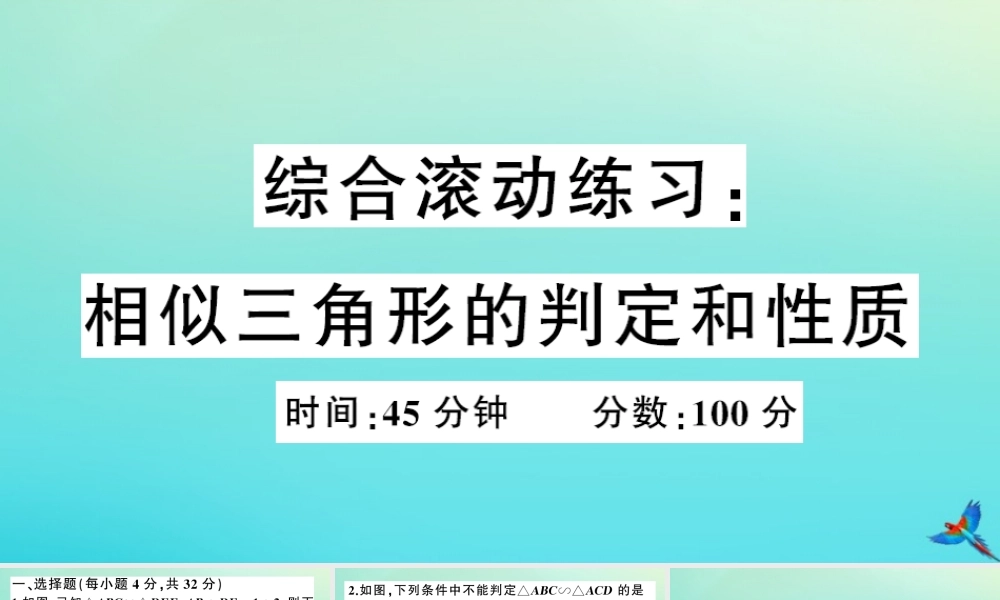 九年级数学上册 第22章 相似形 综合滚动练习：相似三角形的判定和性质作业课件 (新版)沪科版 课件