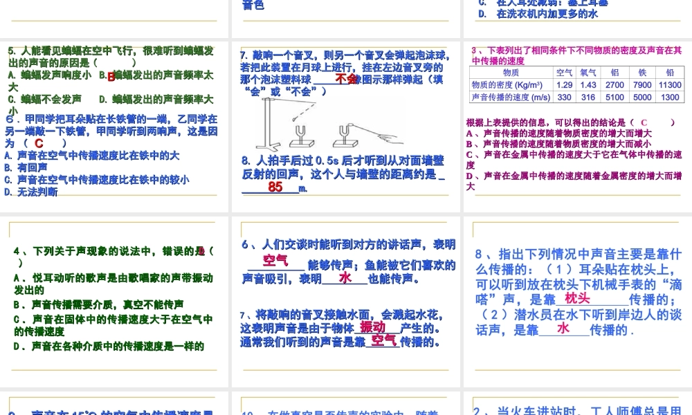 八年级物理 期末复习第一章声现象课件 苏科版 课件