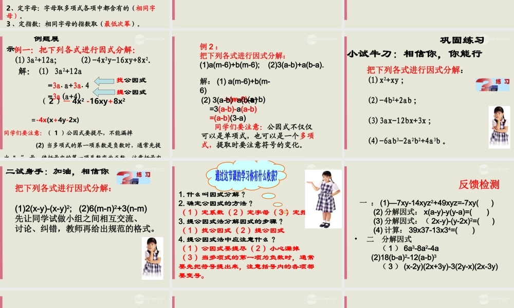 八年级数学上册(2.3用提取公因式法进行因式分解)课件1 青岛版 课件