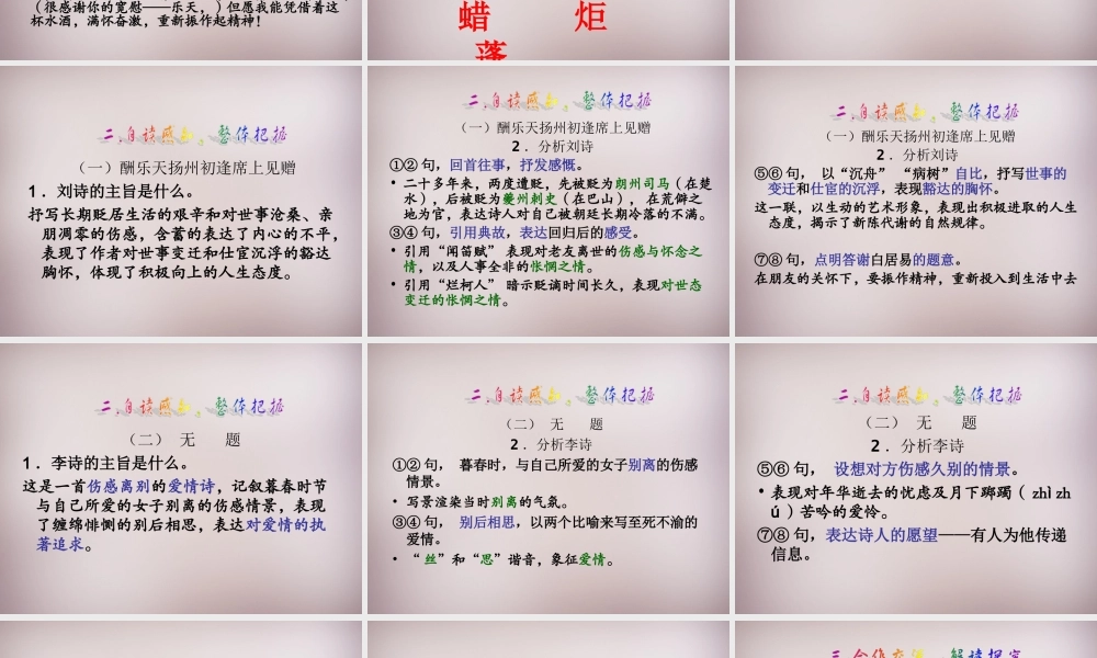 八年级语文下册 第五单元 诵读欣赏(酬乐天扬州初逢席上见赠)(无题)课件 苏教版 课件