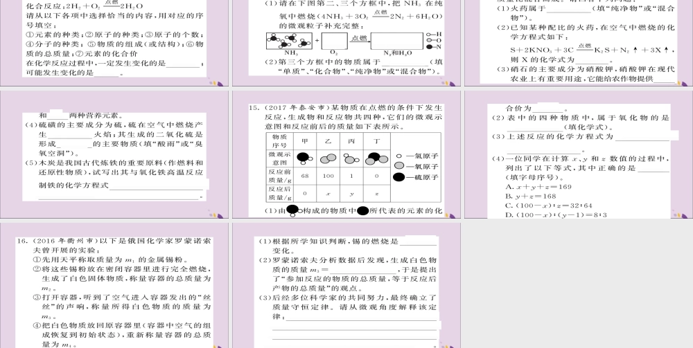 中考化学总复习 第一轮复习 系统梳理 夯基固本 第9讲 质量守恒定律如何正确书写化学方程式练习课件