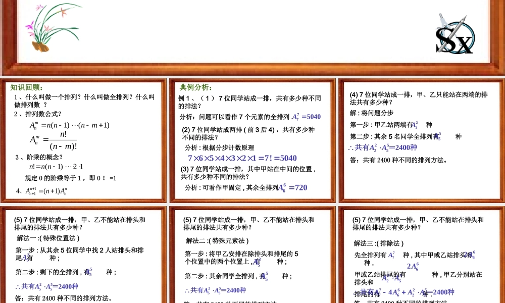 排列的简单运用(方法及排队问题) 江苏省排列及其应用课件[整理三套]人教版 江苏省排列及其应用课件[整理三套]人教版