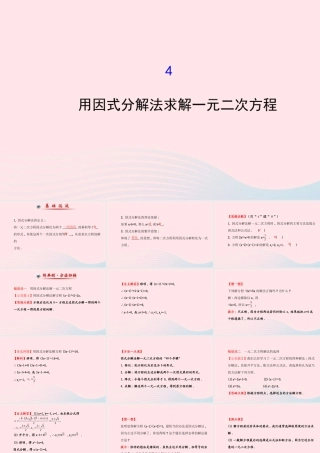 九年级数学上册 第二章 一元二次方程 4用因式分解法求解一元二次方程习题课件 (新版)北师大版 课件