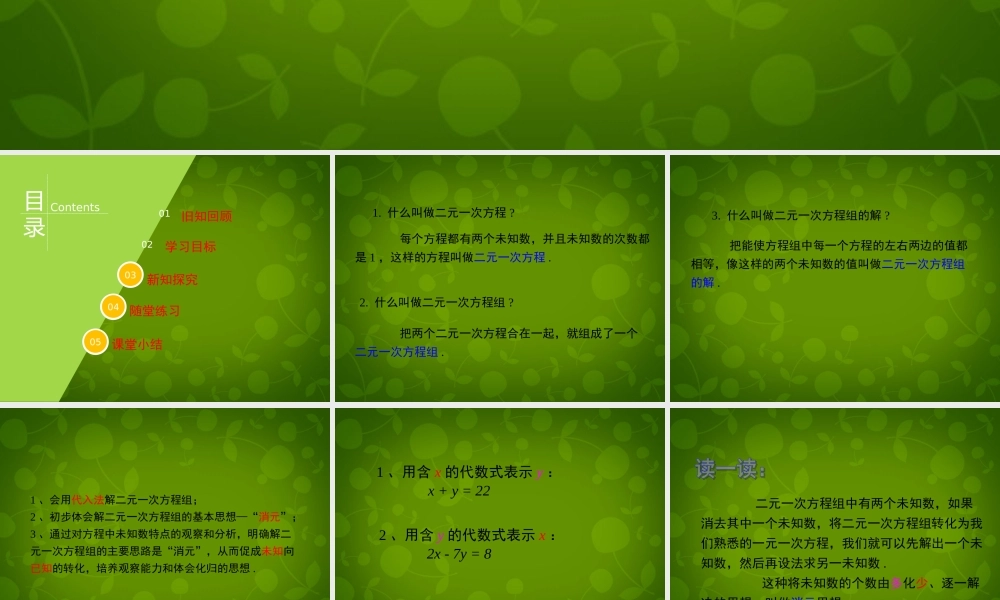 七年级数学下册 第六章 第2节(二元一次方程组的解法)课件1 (新版)冀教版