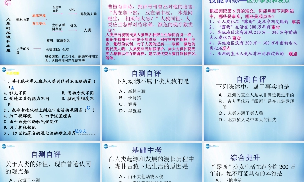 中学七年级生物下册 第一章 第一节 人类的起源和发展课件 (新版)新人教版 课件