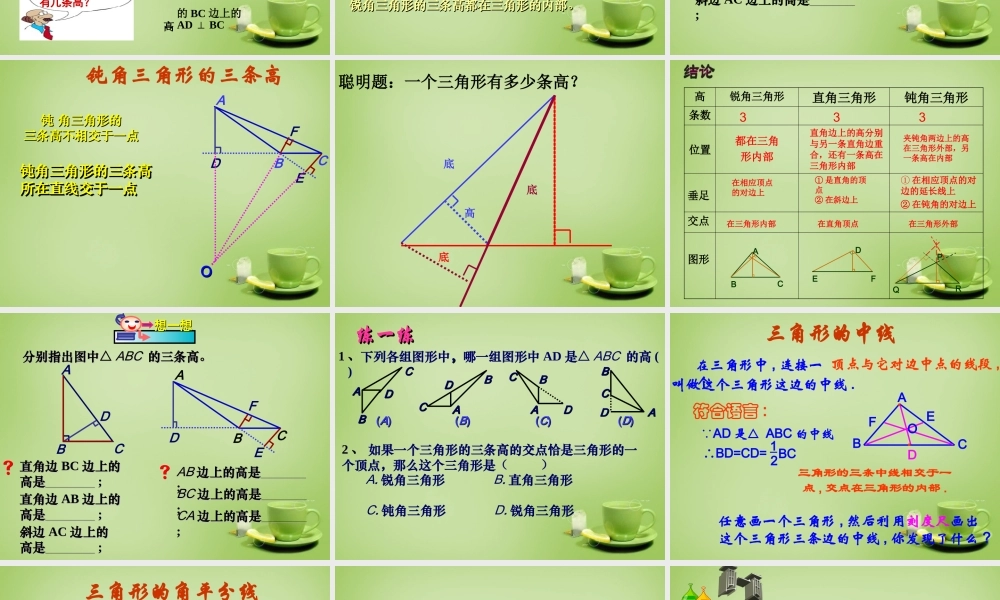 八年级数学上册 11.1.2(三角形的高、中线、角平分线课件)复习课件 (新版)新人教版 课件