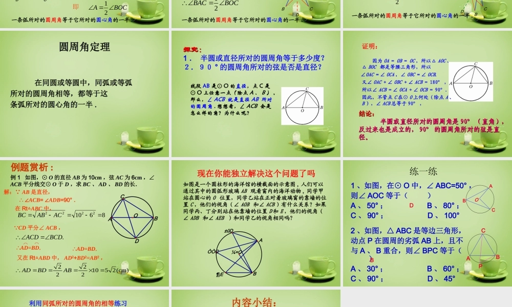 九年级数学上册 2414 圆周角(第1课时)课件 (新版)新人教版 课件