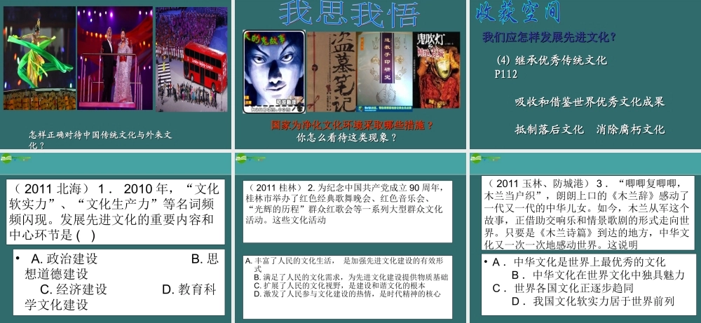 九年级政治 第十五课三个代表 第三框题 中国共产党代表先进文化前进的方向课件 教科版 课件