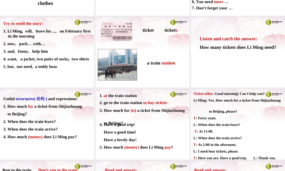 中学七年级英语下册 Lesson 7 Buying Train Tickets课件 冀教版 课件