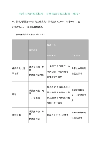 保洁人员的配置标准