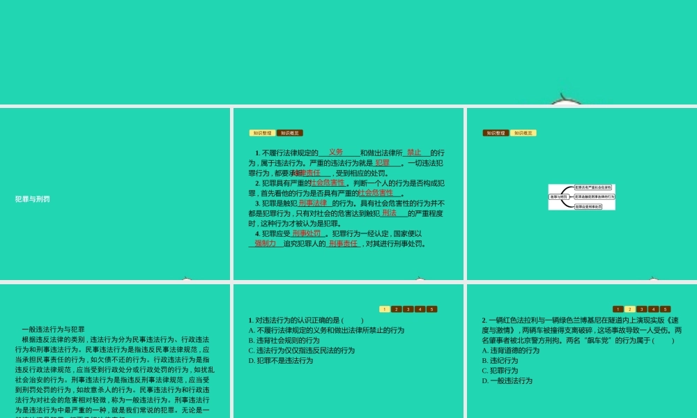 八年级道德与法治上册 第三单元 明辨善恶是非 第9课 拒绝犯罪 第1站 犯罪与刑罚课件 北师大版 课件