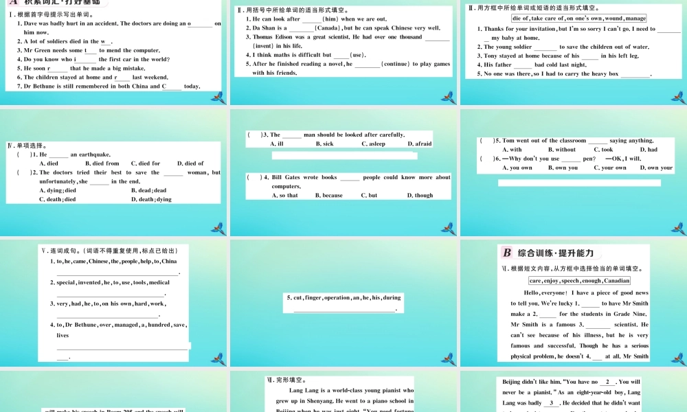 九年级英语上册 Module 3 Heroes Unit 2 There were few doctors，so he had to work very hard on his own习题课件 (新版)外研版 课件