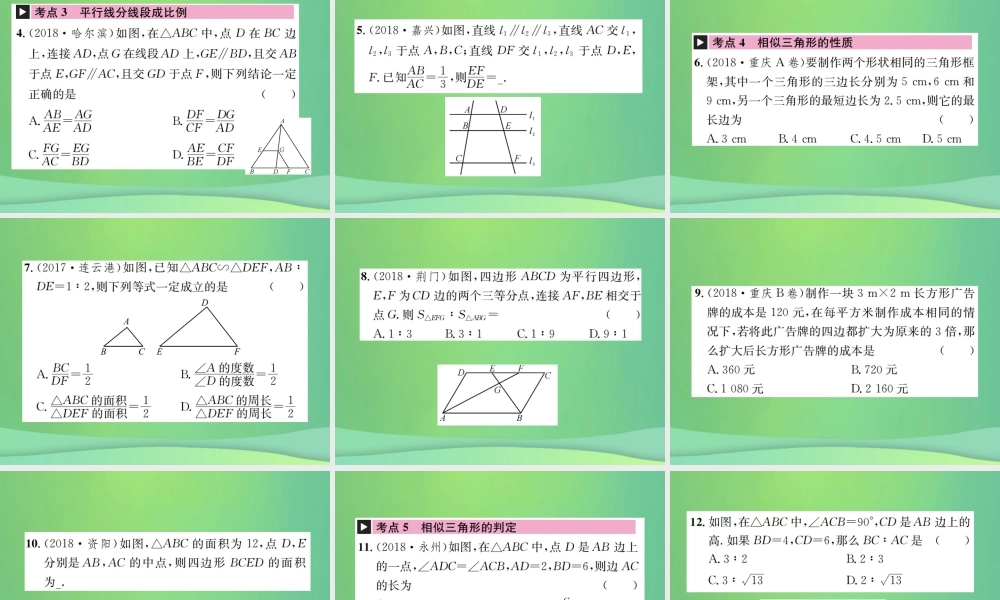 中考数学复习 第四单元 图形的初步认识与三角形 第18讲 相似三角形课件