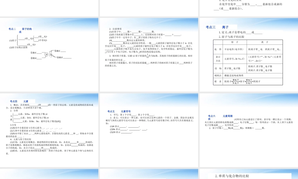 中考化学 专题8物质的组成 构成与分类复习课件