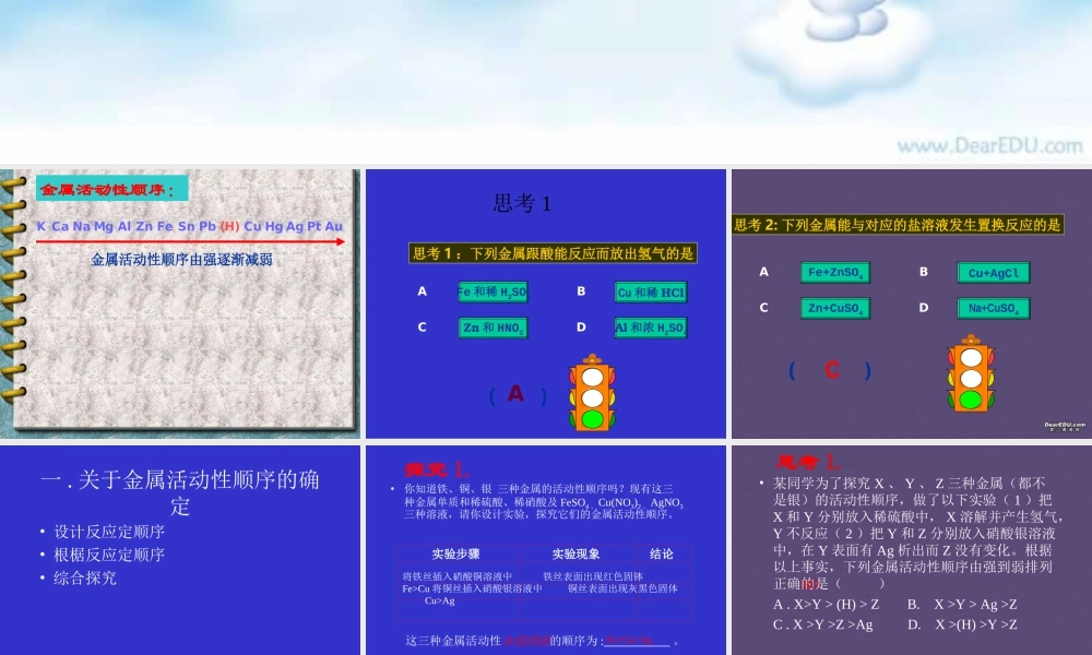 初三化学专题复习 金属活动性顺序与置换反应 课件