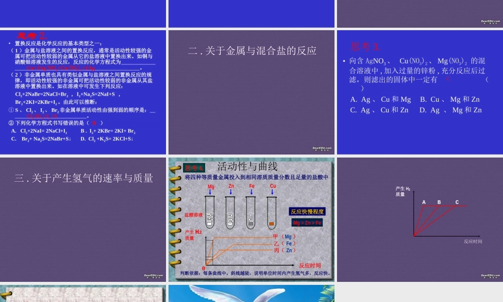 初三化学专题复习 金属活动性顺序与置换反应 课件