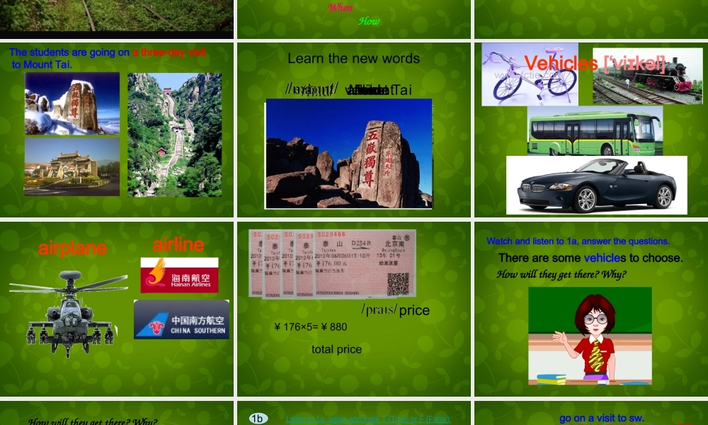 八年级英语下册 Unit 6 Topic 1 We re going on a three day visit to Mount Tai Section A课件 (新版)仁爱版 课件