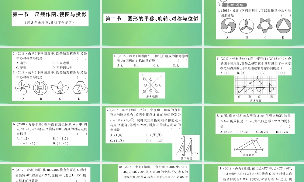 中考数学复习 第一轮 考点系统复习 第七章 图形与变换 第二节 图形的平移、旋转、对称与位似(精练)课件