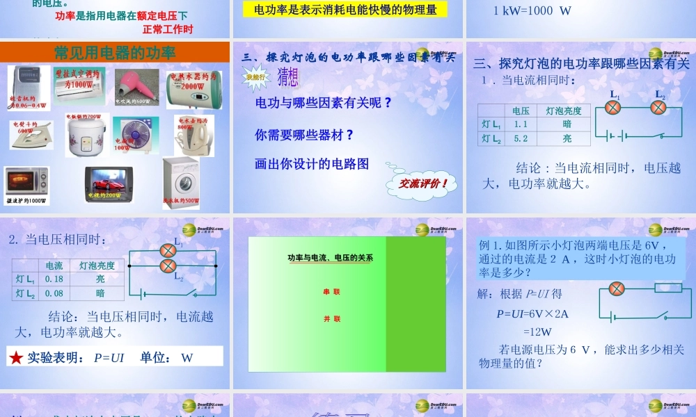 九年级物理上册 152(探究灯泡的电功率)课件 (新版)沪粤版 课件