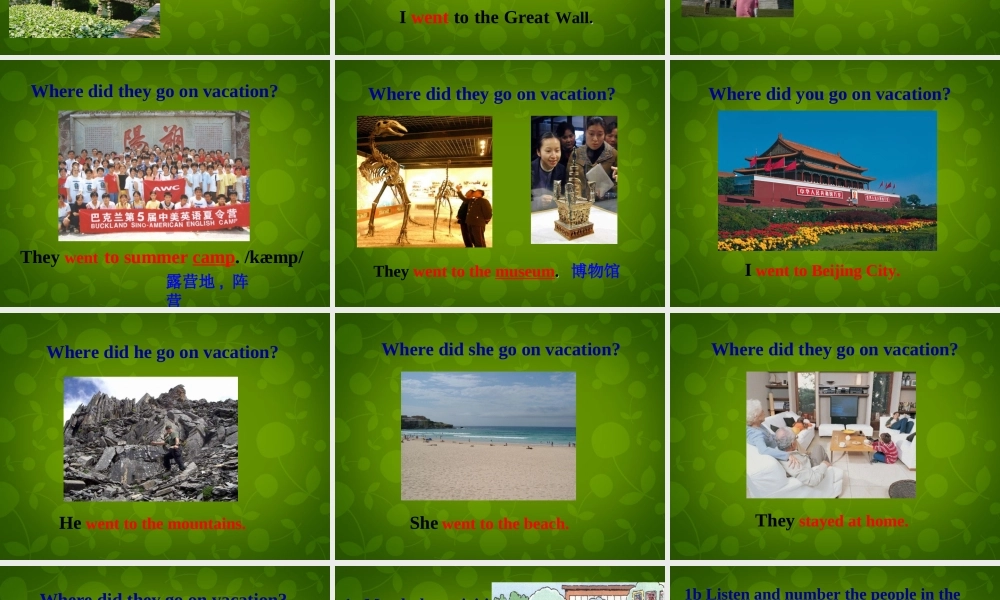 八年级英语上册 Unit 1 Where did you go on vacation Section A 1课件 (新版)人教新目标版 课件
