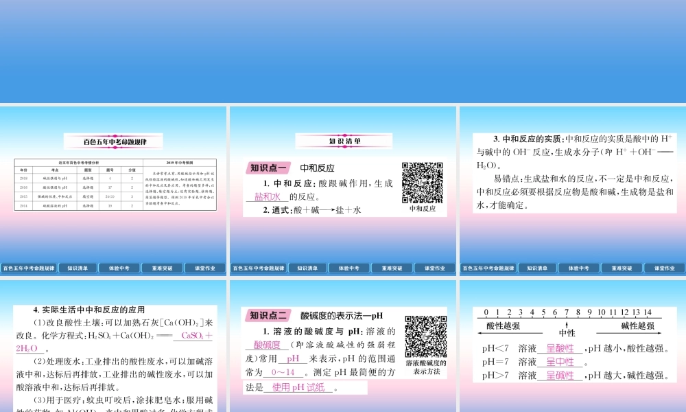 中考化学复习 第1编 教材知识梳理篇 第10单元 酸和碱 第2讲 中和反应 pH(精讲)课件