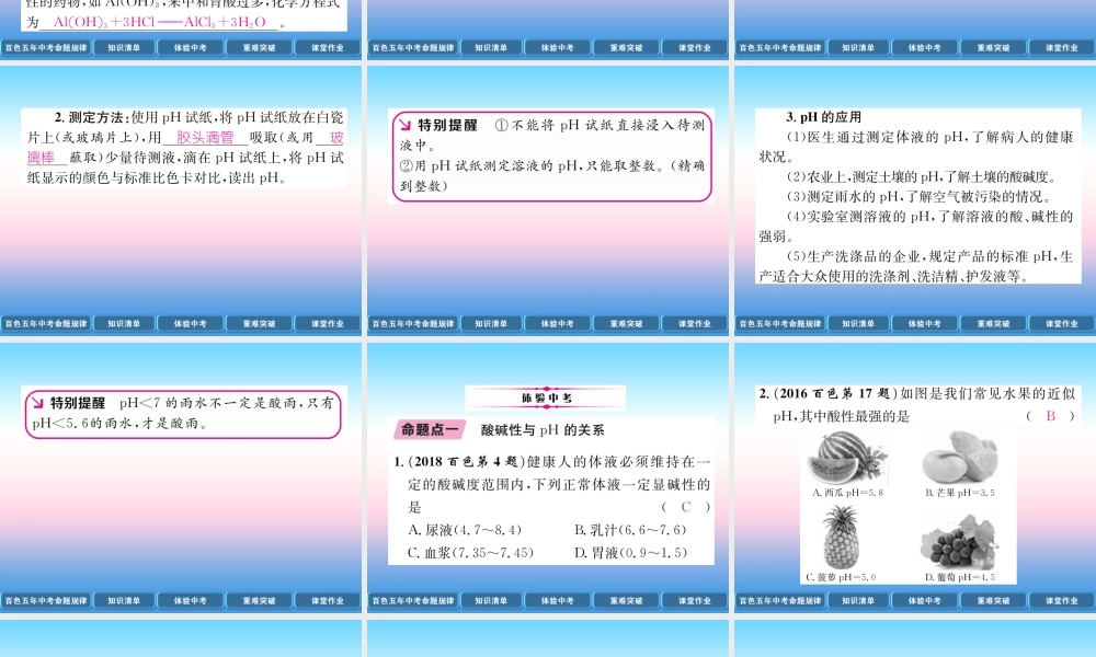 中考化学复习 第1编 教材知识梳理篇 第10单元 酸和碱 第2讲 中和反应 pH(精讲)课件