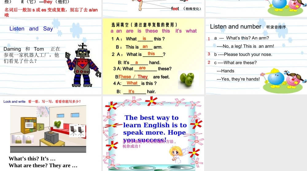七年级英语上：(预备篇)Module 2 Unit 2 Please touch your head课件外研版 课件