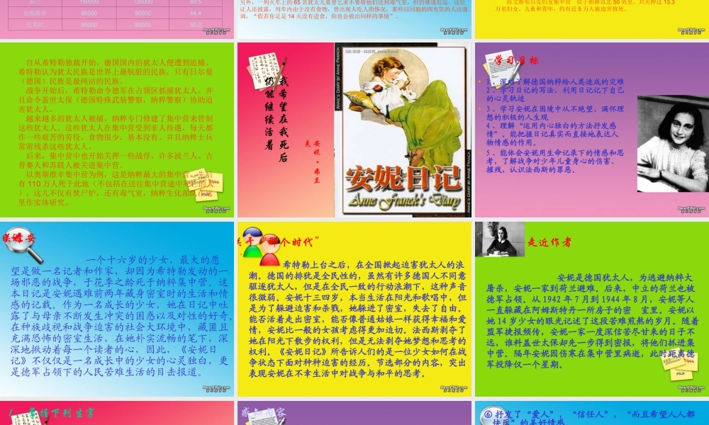 九年级语文第一单元安妮日记 鄂教版 课件