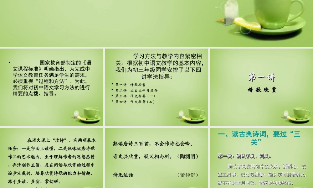 九年级语文学法 第一讲 诗歌欣赏课件 新人教版 课件