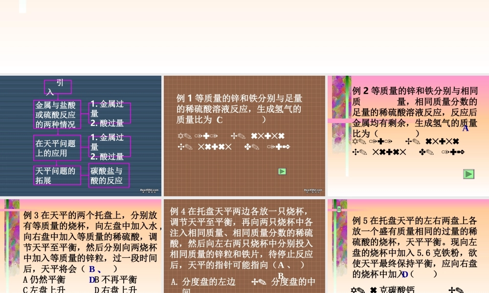 初三化学专题复习 化学计算 金属与酸反应 课件