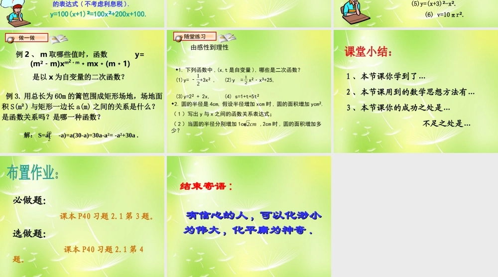 九年级数学上册 21 二次函数所描述的关系课件 北师大版 课件