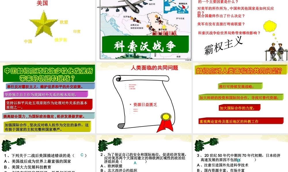 九年级历史下册 第四单元(多元发展的当代世界)复习课件 华东师大版 课件