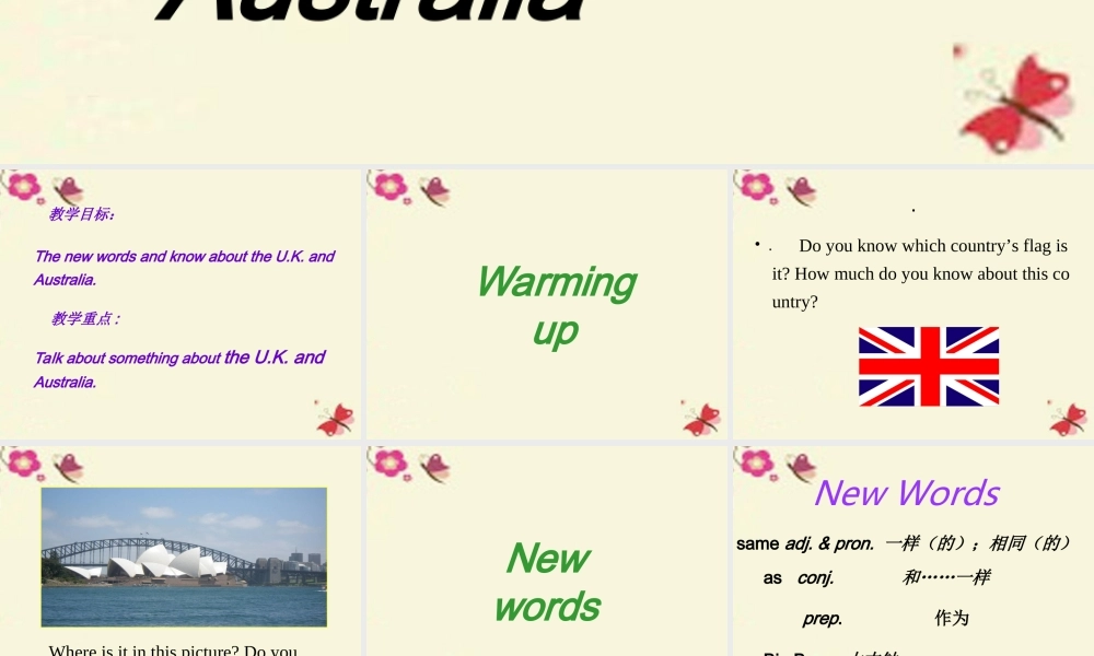 七年级英语上册 Unit 8 Countries around the world lesson 47 The U.K. and Australia课件 (新版)冀教版