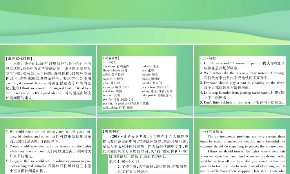 九年级英语全册 Unit 13 We re trying to save the earth同步作文指导课件 (新版)人教新目标版 课件