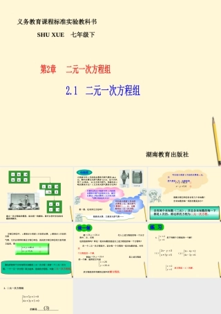 七年级数学下册 2.1(二元一次方程组)课件 湘教版  课件