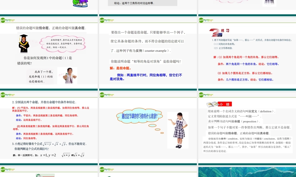 八年级数学下册 11.1定义与命题课件 青岛版 课件