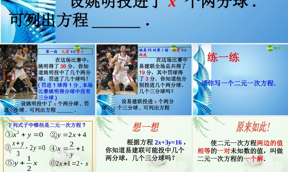 中学七年级数学下册 (二元一次方程)课件 浙教版 课件