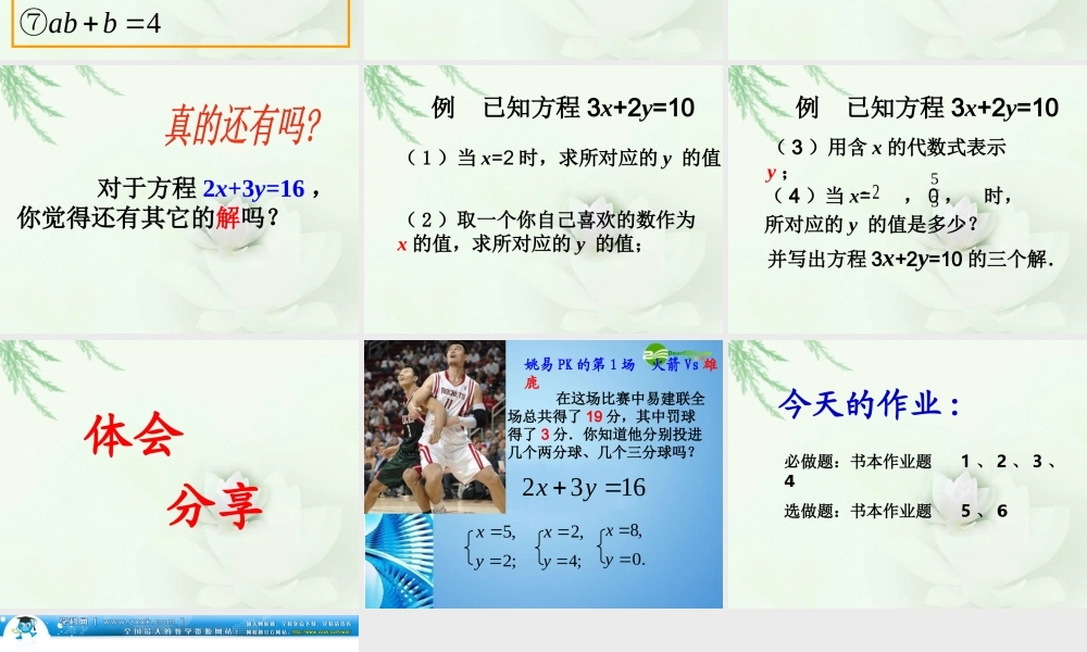 中学七年级数学下册 (二元一次方程)课件 浙教版 课件