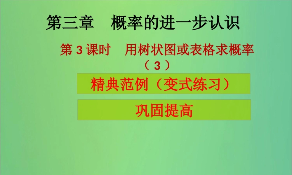 九年级数学上册 第3章 概率的进一步认识 第3课时 用树状图或表格求概率(3)(课堂导练)习题课件 (新版)北师大版 课件