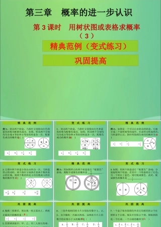 九年级数学上册 第3章 概率的进一步认识 第3课时 用树状图或表格求概率(3)(课堂导练)习题课件 (新版)北师大版 课件