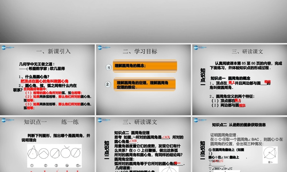 九年级数学上册 2414 圆周角课件1 (新版)新人教版 课件