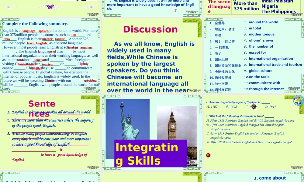 北京地区高一英语Unit2 English around the world课件 新课标 人教版 课件